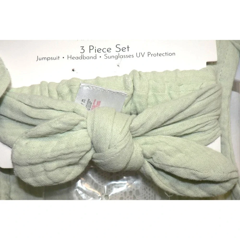 Rachel Zoe Baby‎ 3 Piece Set Jumpsuit Headband UV Sunglasses in Green 0-3Mths